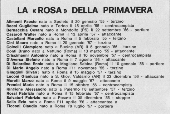 La rosa della Primavera 1974-75