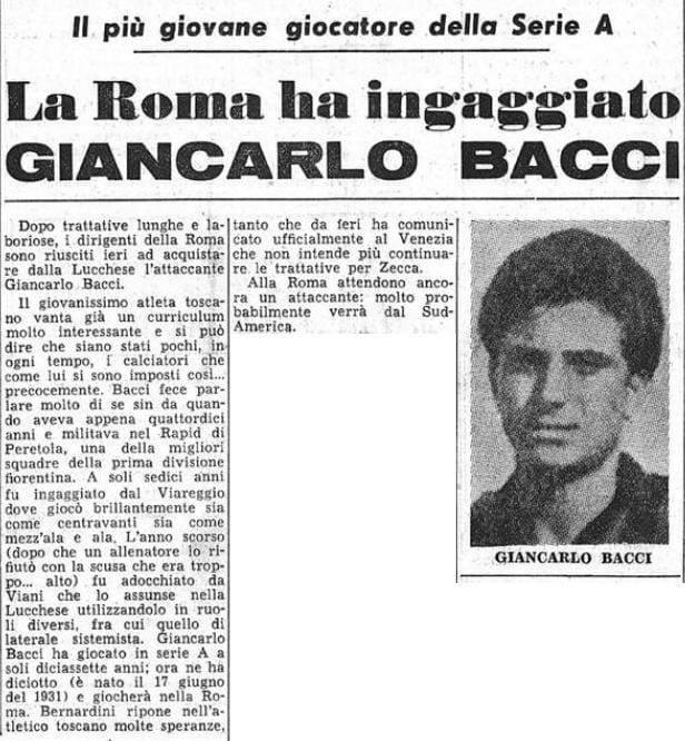 Il Corriere dello Sport annuncia l'acquisto di Bacci da parte della Roma