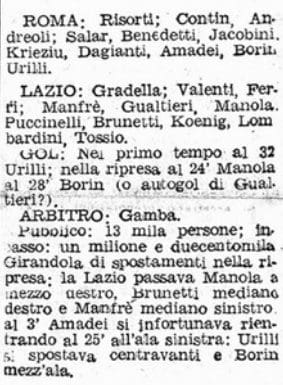 Tabellino di Lazio-Roma del 23.12.1945